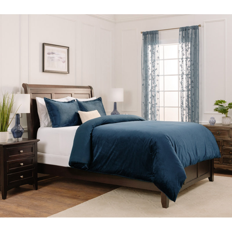 Ensemble de housse de couette réversible en velours Chanasya, Housse de couette simple + 1 taie décorative et 1, Indigo
