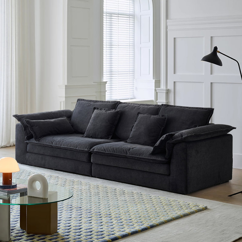 Canapé modulaire en polyester noir, 4, H 35,43 po x l 110,24 po x P 47,24 po, Noir