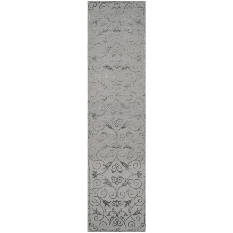 Tibetan Hand-Knotted Silk/Wool Gray Area Rug, Runner 2'6" x 10'