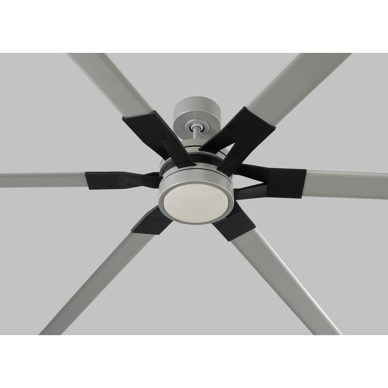 LED Downrod Ceiling Fan, Brushed Steel/Matte Black with Steel Blades, 96 inches