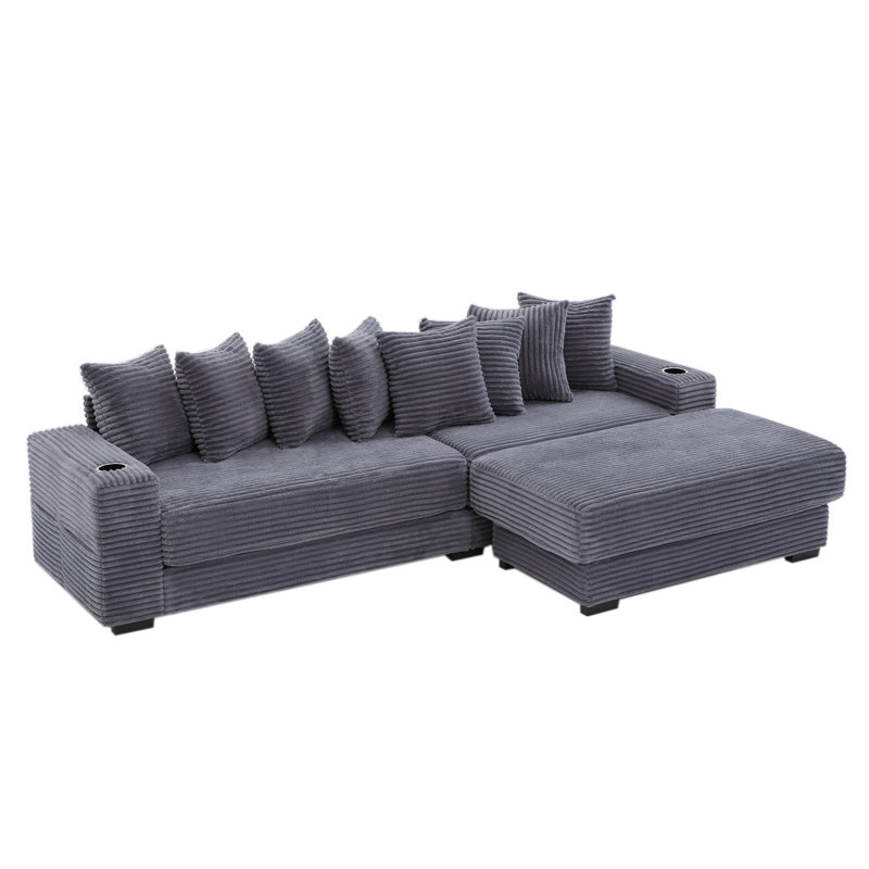 L-Shaped Reversible Sectional Sofa, Dark Gray Corduroy