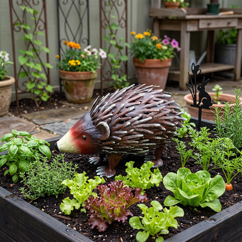 Statue de jardin hérisson en fer forgé, sculpture animalière en métal faite à la main