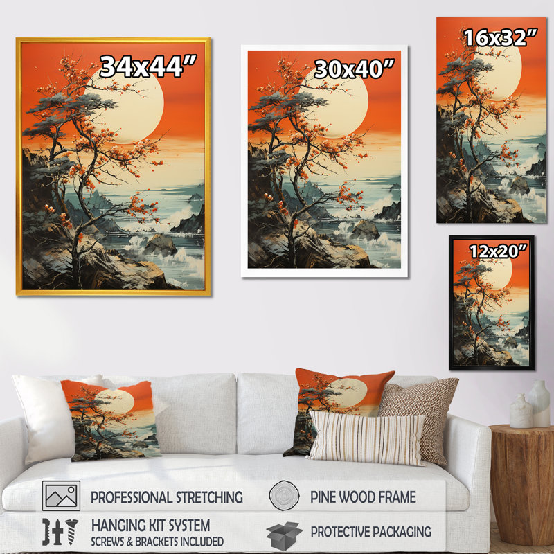 Minimaliste au clair de lune, Japon, paysage I, Cadre flottant noir, H 32 po x l 24 po