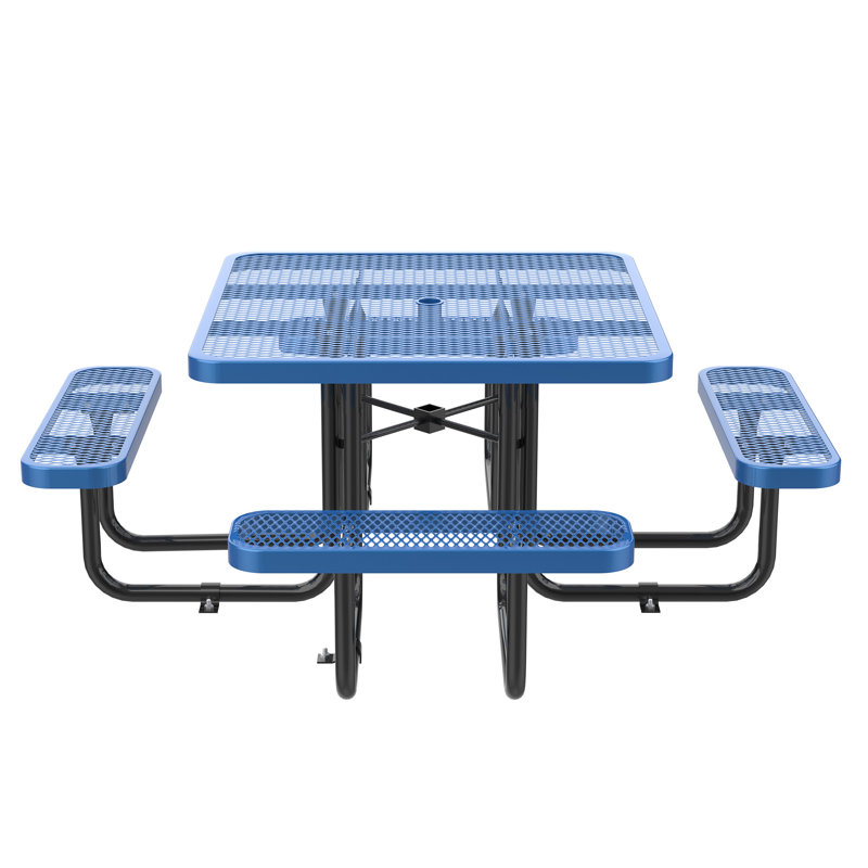 Table de pique-nique d'extérieur carrée en métal pour 8 personnes 46 po, Bleu