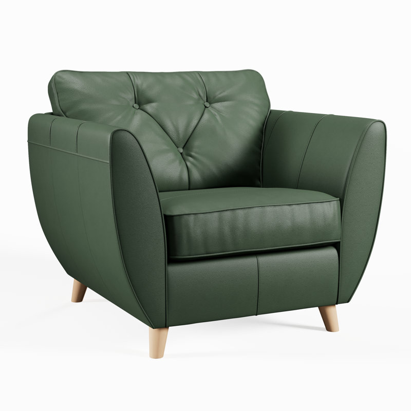 Marylin Leather Armchair, Hunter Green, Light Wood