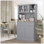 Armoire de cuisine avec station de charge, 2 armoires à ordures inclinables et support pour micro-ondes, huche de cuisine autoportante avec portes en verre et tablette réglable