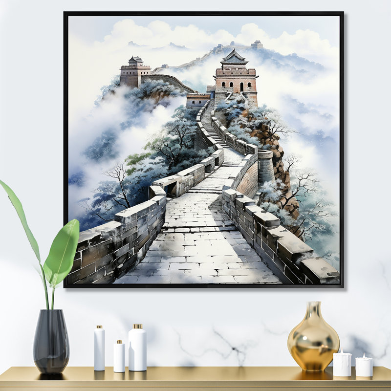 Grande muraille de Chine paysage II - art mural Chine, Cadre flottant noir, H 36 po x l 36 po x P 1,5 po