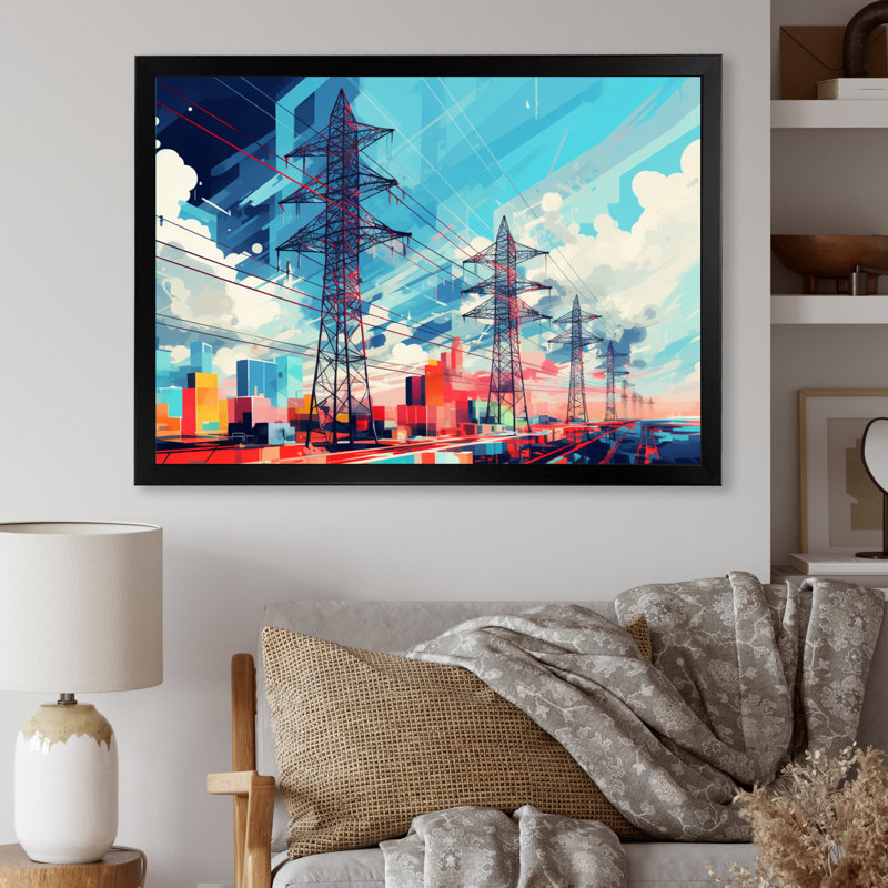 «Color Lines Power Lines Gridscape Serenade I», reproduction sur toile, Cadre photo noir, H 24 po x l 32 po x P 1 po