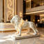 Grande sculpture sur pied 51,5 po blanc mat avec anneau lumineux intégré, majestueux décor animal contemporain