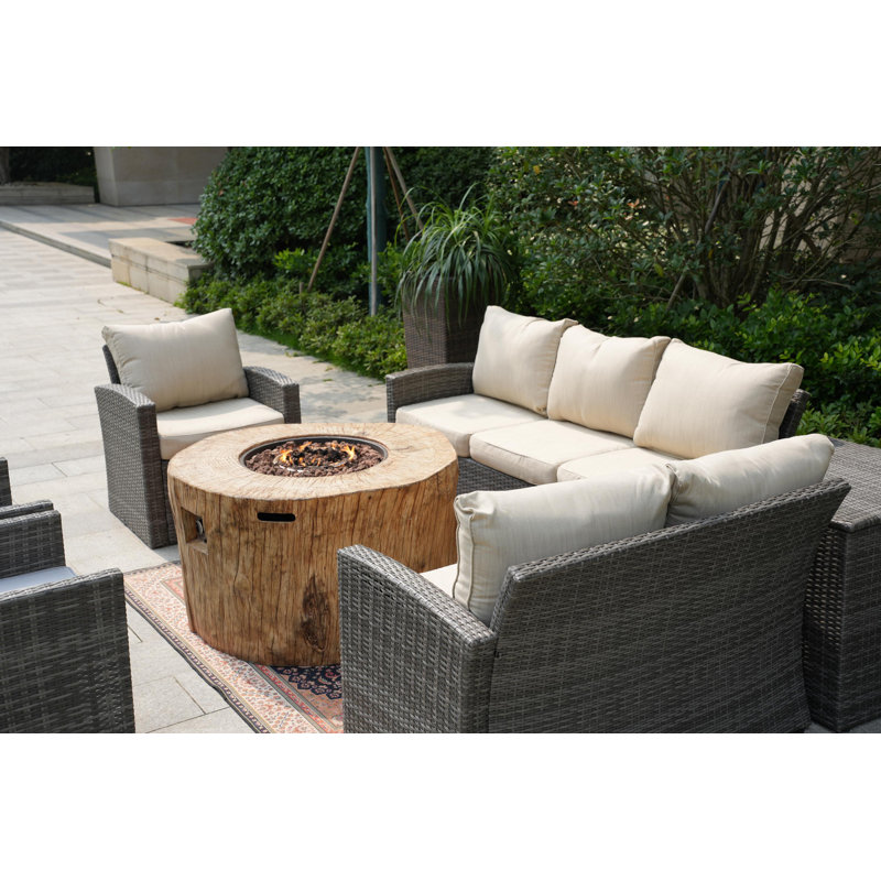 8 - Person Patio Conversation Set with Cushions, Beige/Light Gray, Gray