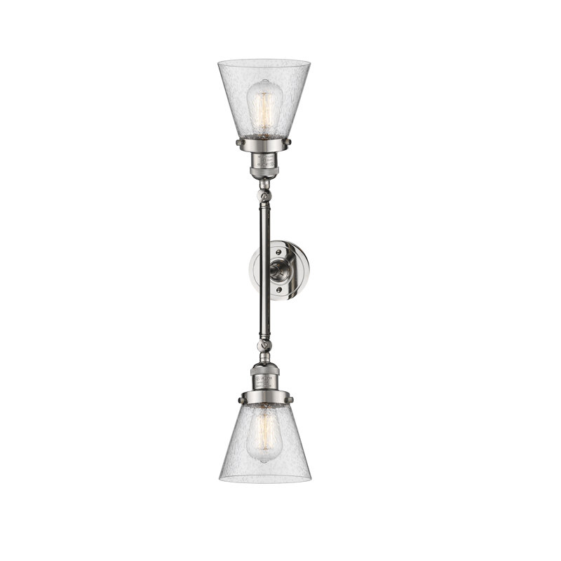 Éclairage de meuble-lavabo inclinable 2 lumières Cone, Ampoule à DEL rétro de 6 watts, Grainé, Nickel poli