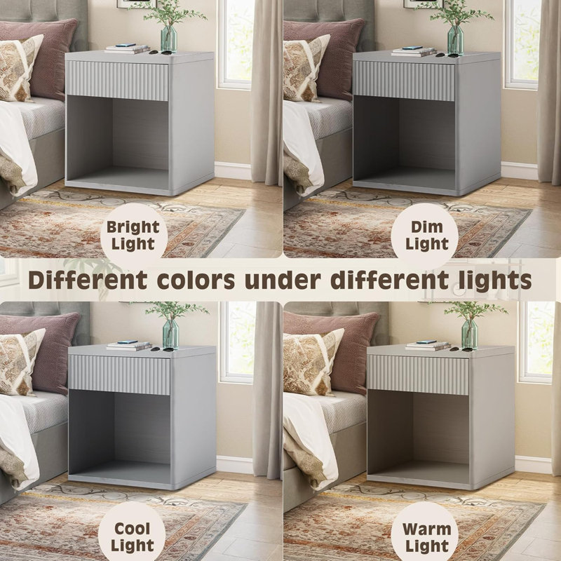 Fluted Night Stand, Nightstands With Drawer Storage, Modern Mid Century Bed Side Table End Table, Large Modern Wide Bedside Table For Bedroom Living Room Sofa Couch Office (1)
