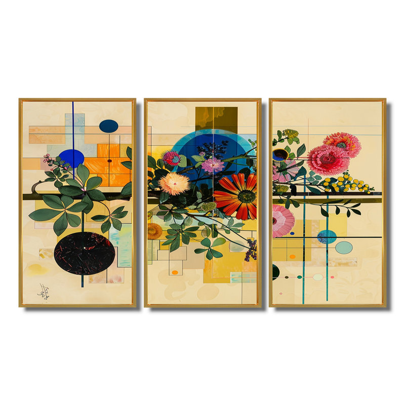 Tavion - ensemble de décorations murales modernes florales, Cadre flottant doré, H 28 po x l 36 po x P 1 po