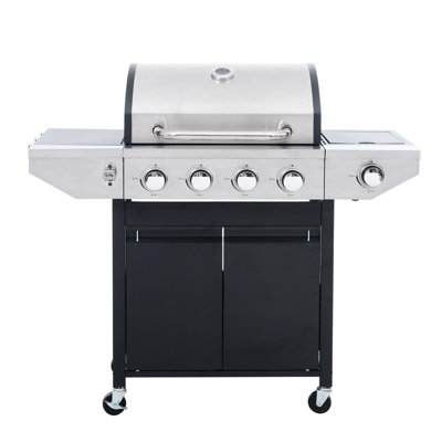 Barbecue en acier inoxydable à 4 brûleurs avec brûleur latéral, 46 500 - Profitez du plein air au gaz propane pour de délicieuses grillades