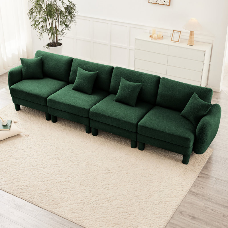 Canapé de style moderne pour l'intérieur, canapé 4 places en tissu Boucle avec accoudoirs distinctifs en forme de coquillage et pieds cylindriques, idéal pour divers espaces de vie et rassemblements confortables