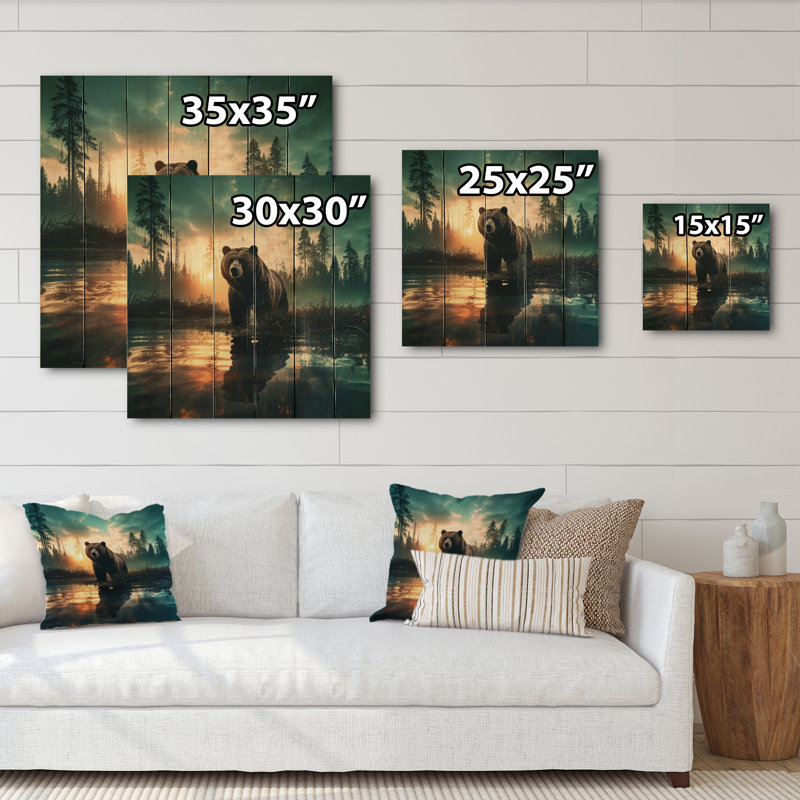Double exposition Oursflare II - impression de paysages sur bois de pin naturel, H 25 po x l 25 po x P 0,78 po