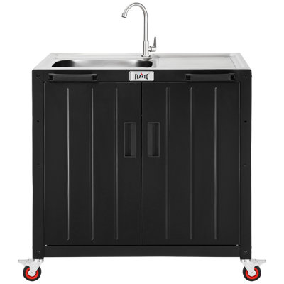 Îlot de cuisine d'extérieur en acier avec évier et armoire de rangement en acier inoxydable de 35 po FEASTO - Station de préparation de barbecue pour terrasse et jardin