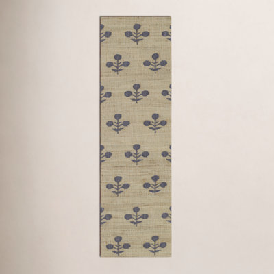 Orchard Blue Hand-Woven Block Print Jute Rug