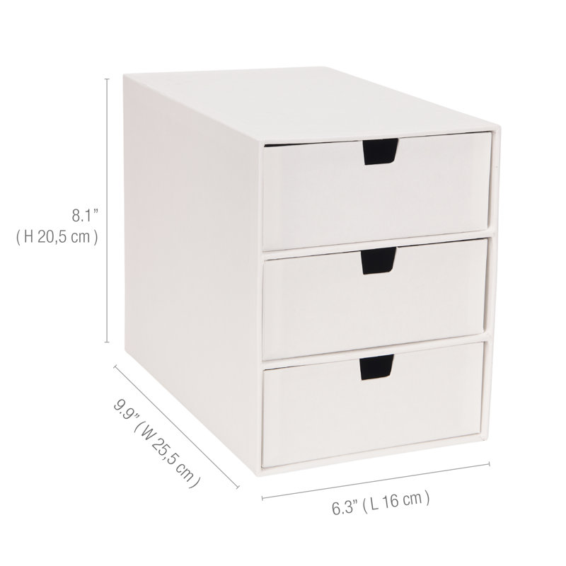White 3-Drawer Stackable Fiberboard Desk Organizer