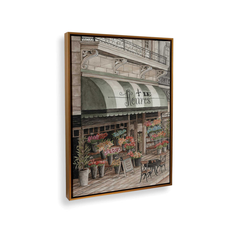 «Le Fleurs I» par Cindy Jacobs, reproduction d'art, Toile avec cadre, L 36 x H 48, Or