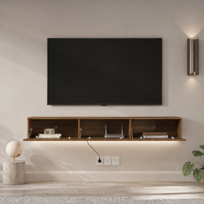 Meuble télé flottant, meuble télé mural avec 16 DEL de couleur pour téléviseur de 65 po