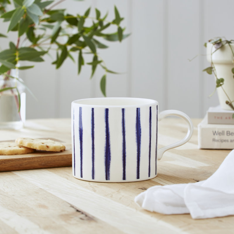 Mug Meirion Short Mugs Blue Wash Pin Stripes Mug Single Mug