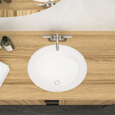 18"x15" White Ceramic Oval Undermount Bathroom Sink with Overflow