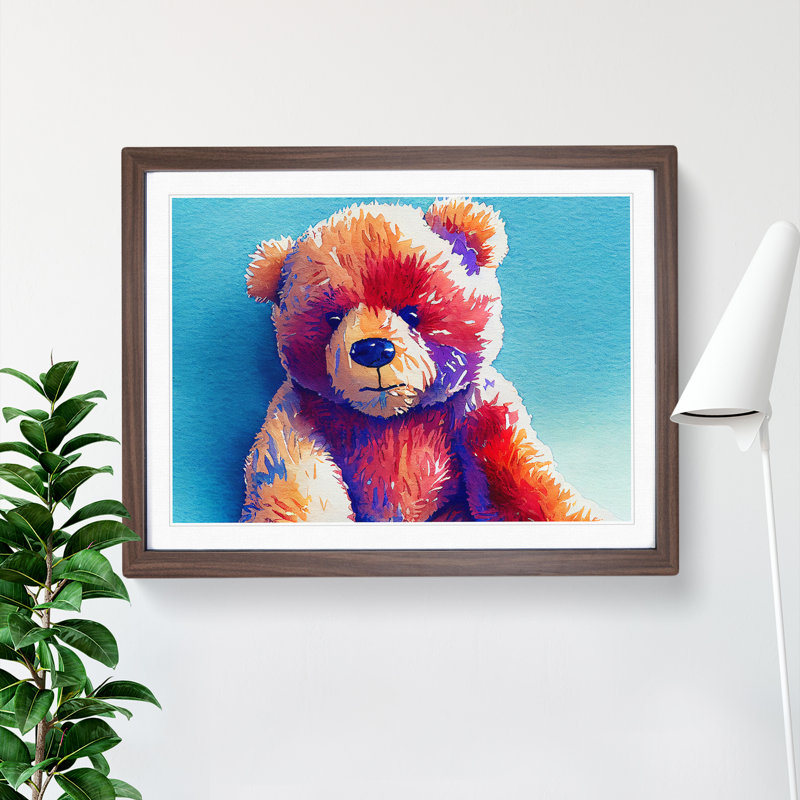 Cute Teddy Bear - Framed Print, 46cm H x 64cm W x 2cm D, Walnut