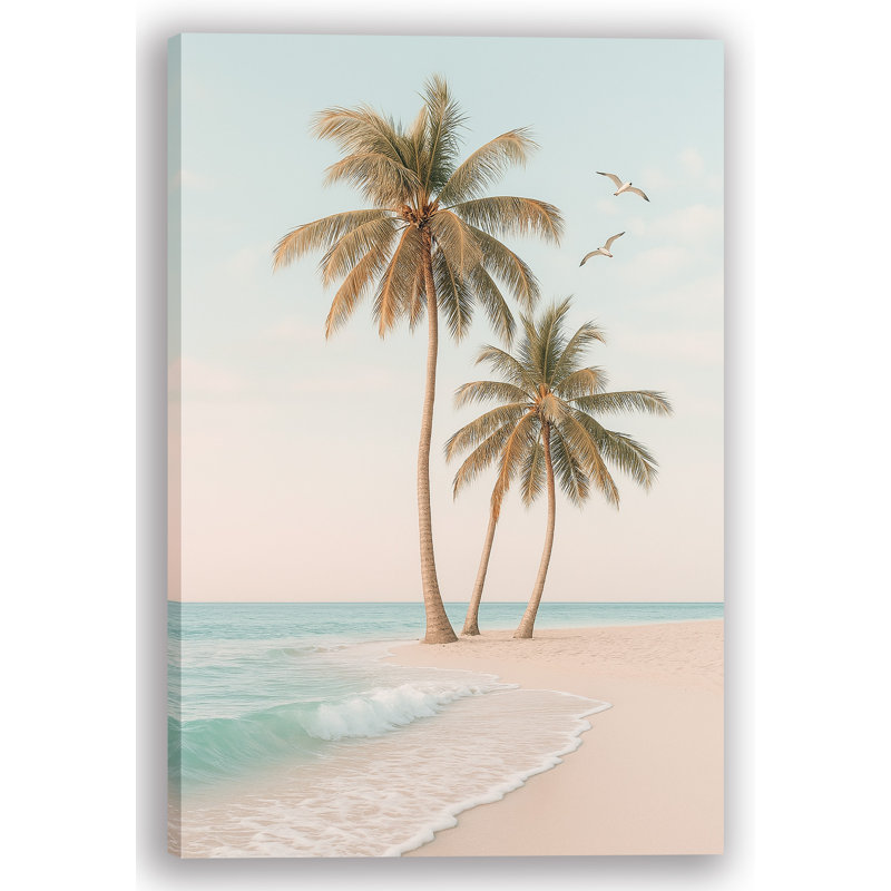 Coastal Calm – Sunset Palms by the Sea Wrapped Canvas, H 48 po x l 32 po