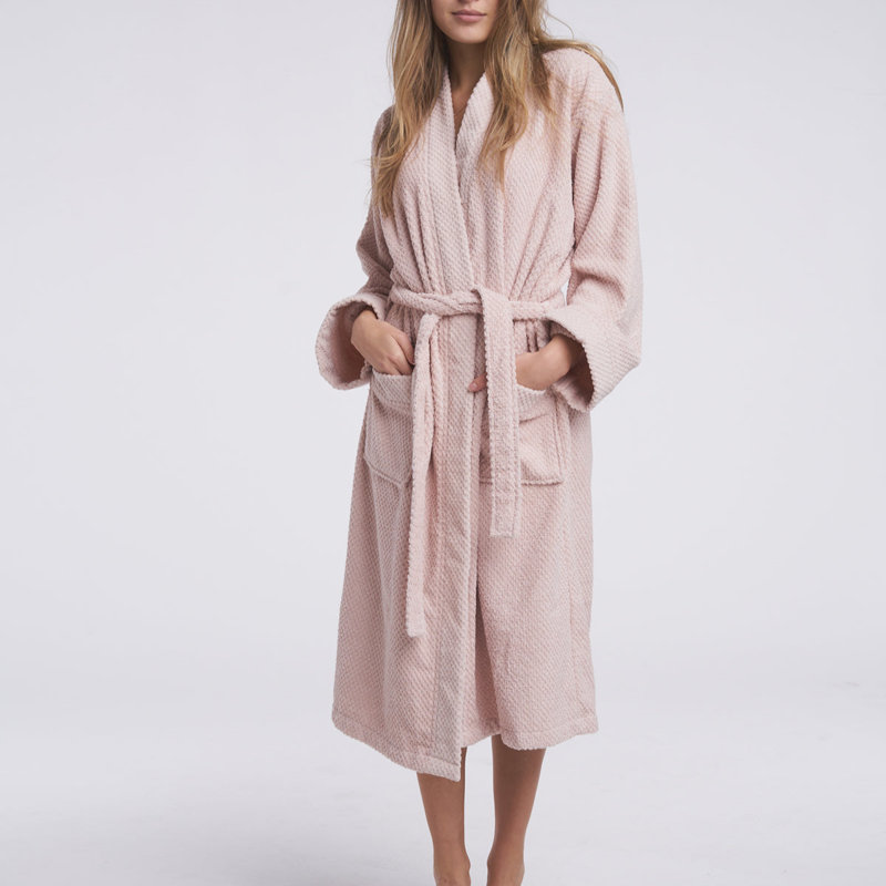 Cotton Gender Neutral Mid-Calf Bathrobe with Pockets, S, Pink