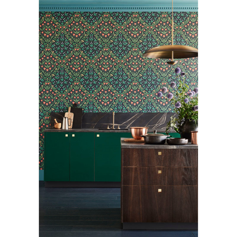 Floral Wallpaper Roll, Green/Orange