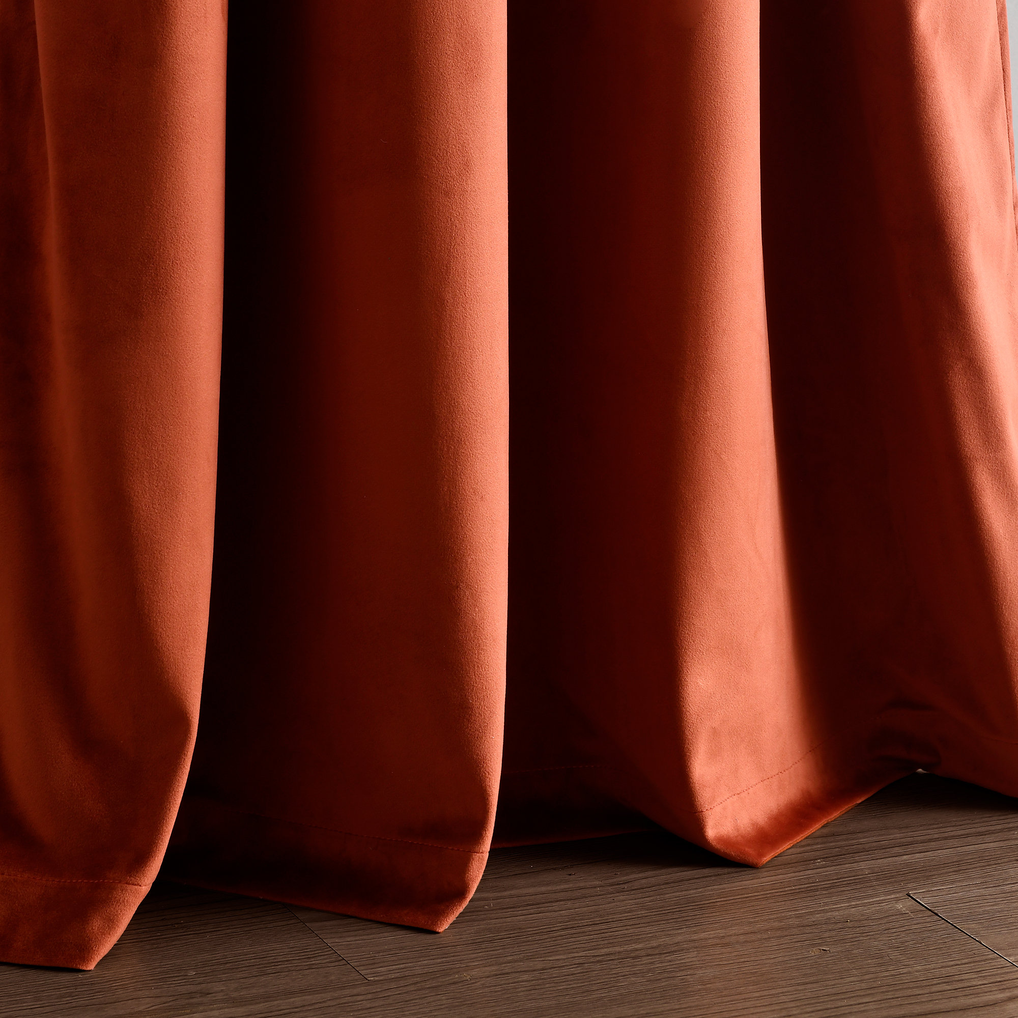 Prima Velvet Solid Blackout Polyester Curtain, Rust