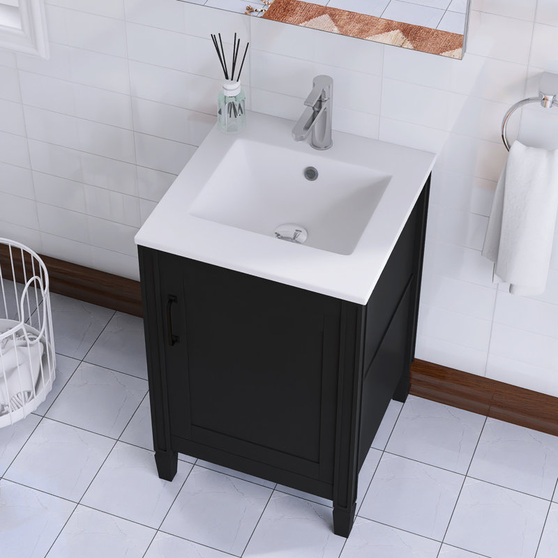 Meuble-lavabo simple autoportant 24 po avec plateau intégré en céramique blanche 24 po, Noir