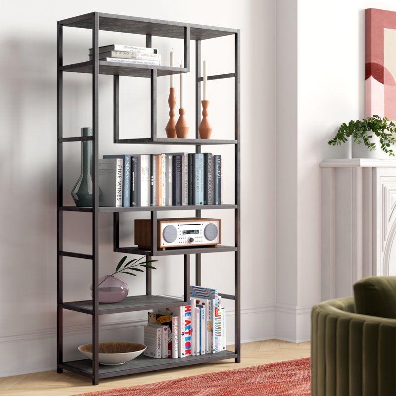 Slate Concrete and Iron Loft Bookshelf, Gray