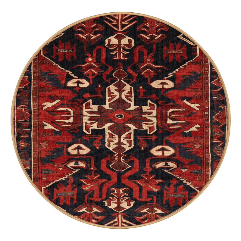 Machine Washable Persian Brown Area Rug, Round 8'