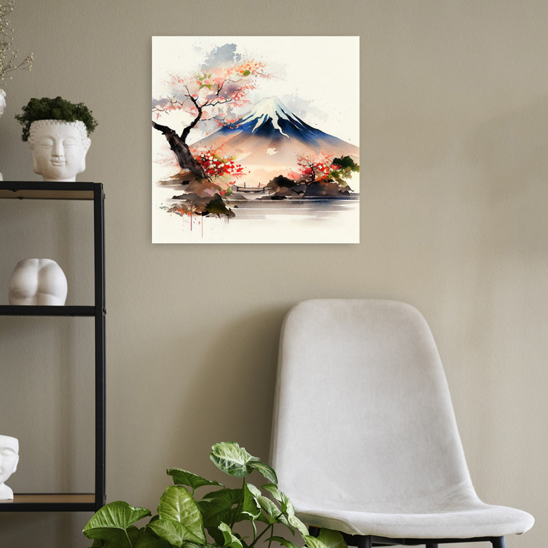 Mount Fuji Spring Landscape Abstract Contemporary Landscape Mountain Wall Art Print 1 Piece Wrapped Canvas Wall Art