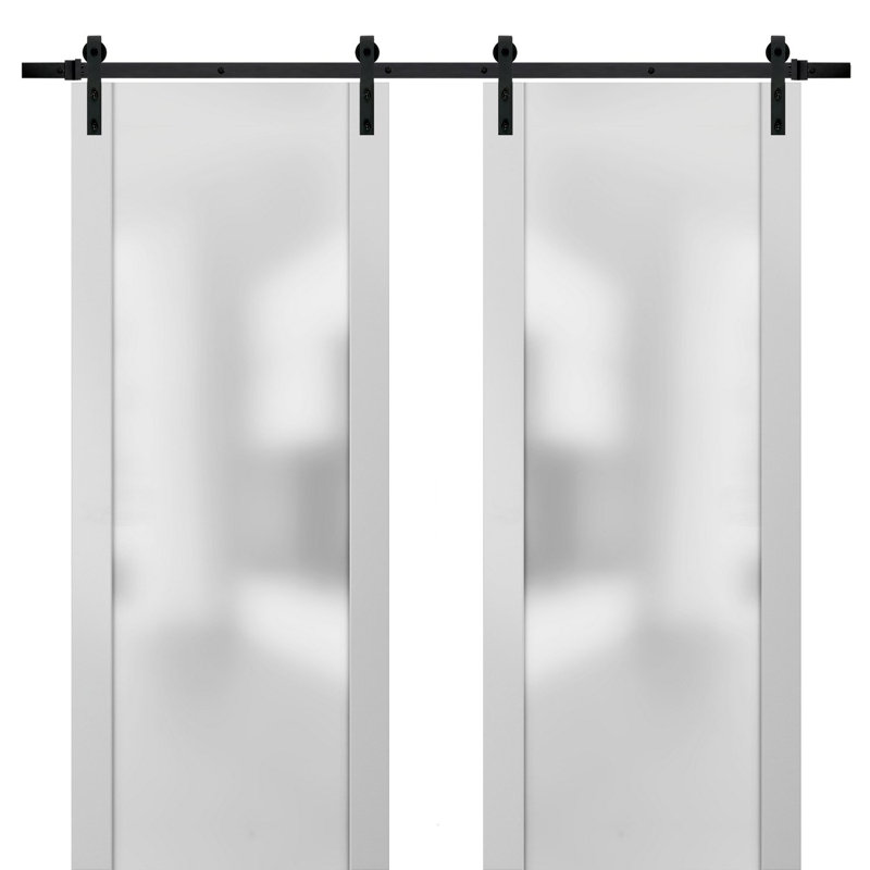 Portes de grange en verre givré Planum, 64 po x 80 po, Satin blanc