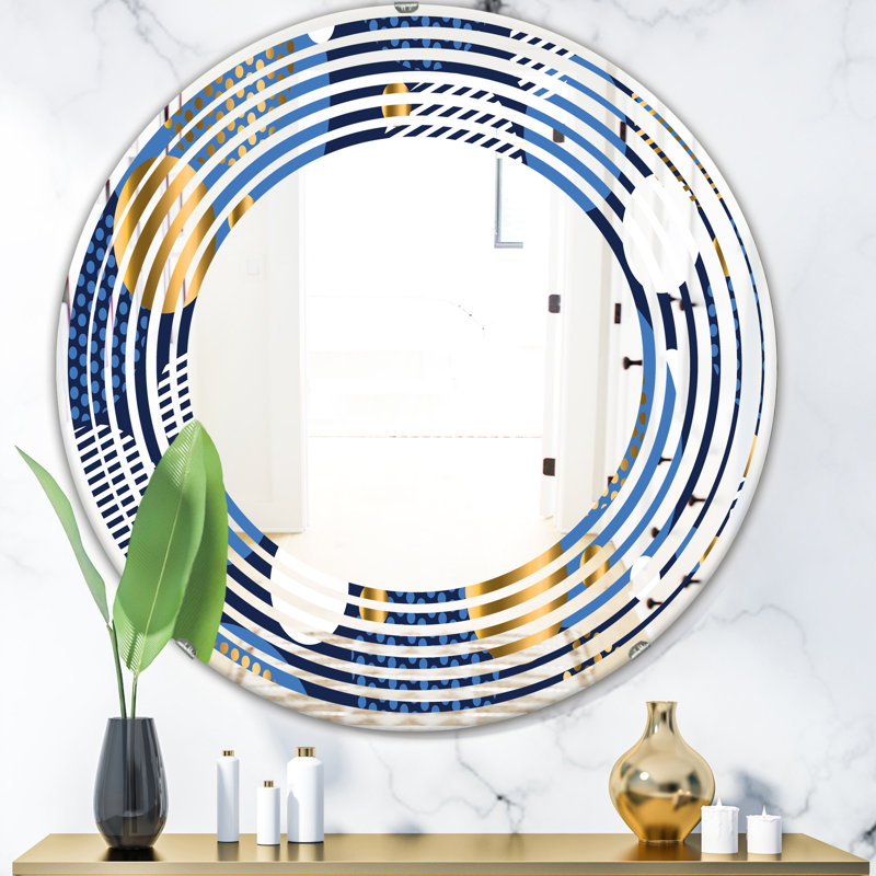 Miroir mural Coastal, H 23,6 po x l 23,6 po, Vague circulaire abstraite géométrique rétro