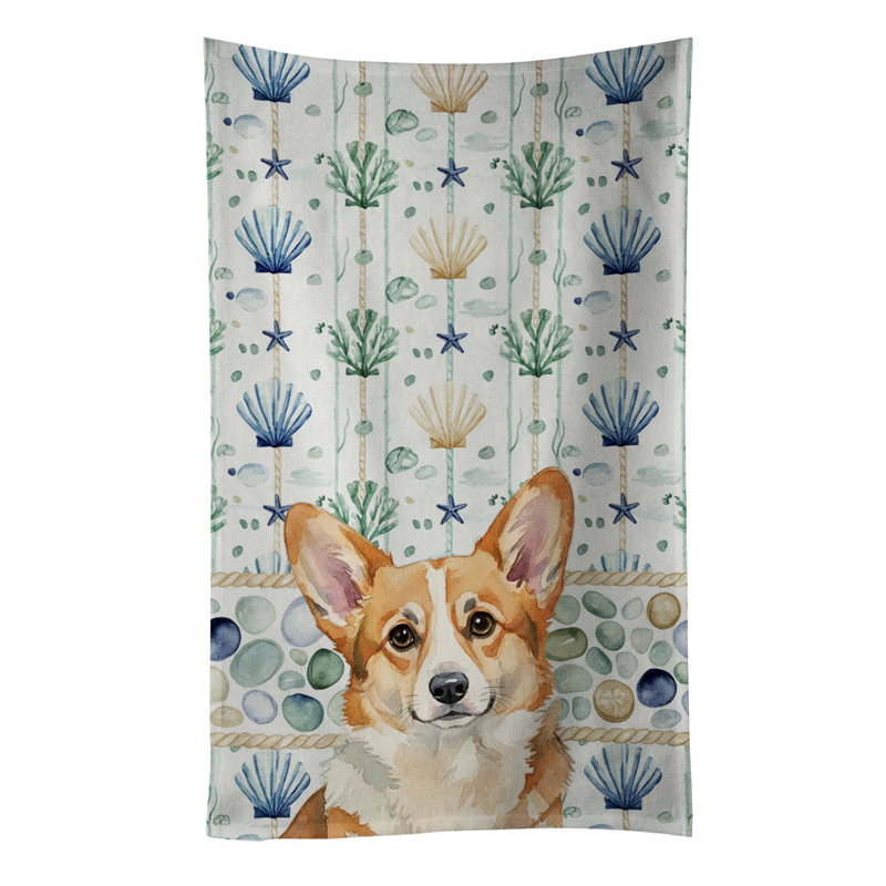 Serviette de cuisine blanche en verre de mer à épagneul tibétain blanc, Corgi