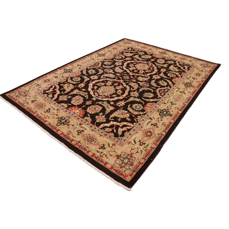 Tapis oriental brun en laine noué à la main 8 pi 11 po x 11 pi 10 po Baelin