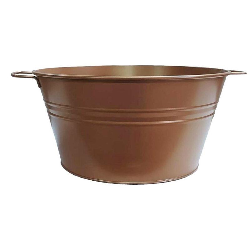Enameled Galvanized Steel Planter / Beverage Tub., Glazed Caramel, 8" H x 19" W x 19" D