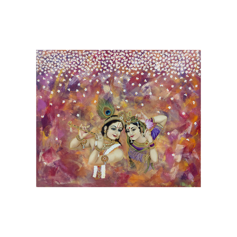 Attrayant Krishna et Radha | Acrylique, encre et huile sur toile | Par Rishma Lath