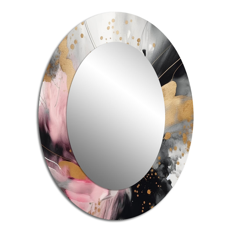 Texture or rose Splash Marble III - Grand miroir mural ovale sur métal, 40 po x 30 po