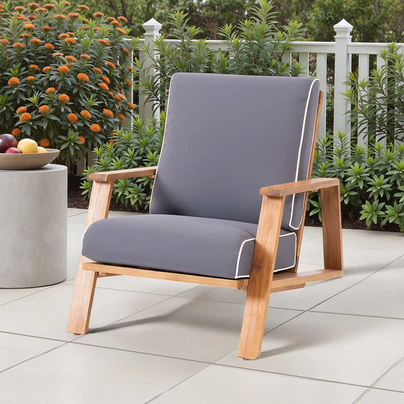 Brayson Acacia Outdoor Lounge Chair, Dark Gray Performance Canvas