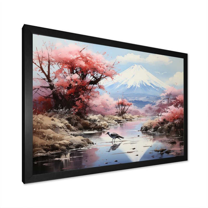 Art japonais du Japon, mont Fuji I sur toile, H 16 po x l 32 po x P 1 po, Cadre simple noir