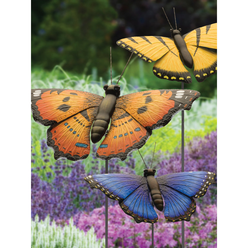 Blue Morpho Butterfly Garden Stake with Hand Painted Finish