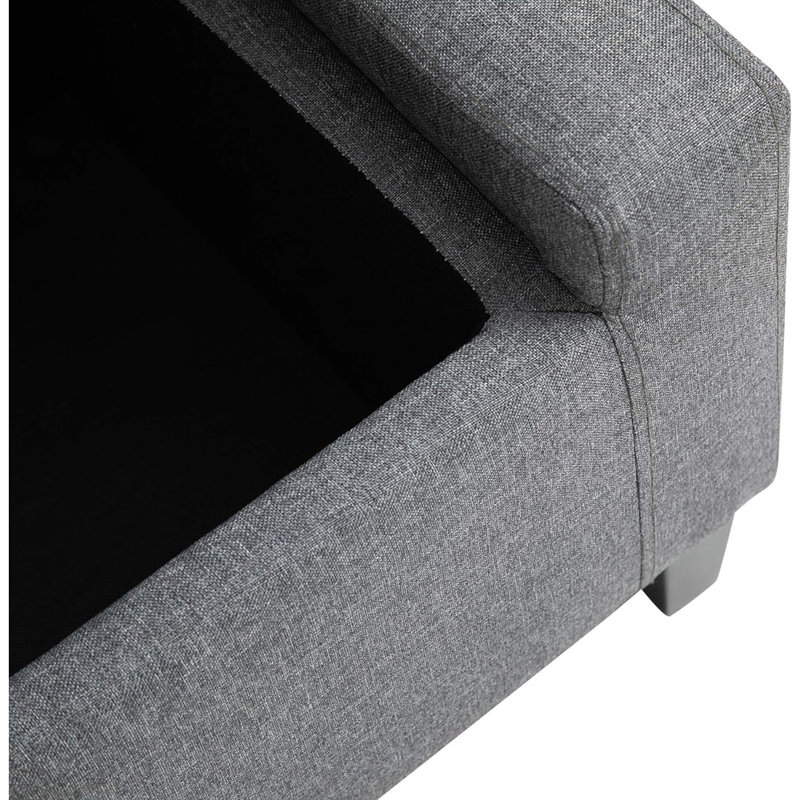 Gray Linen Upholstered Storage Bench with Lift Top