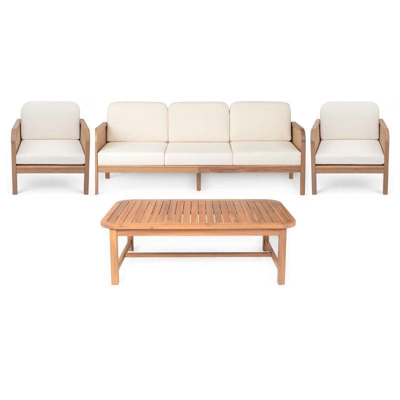 Ensemble de conversation d'extérieur moderne en bois d'acacia côtier 4 pièces Pike, 4 pièces: table, canapé, 2 chaises