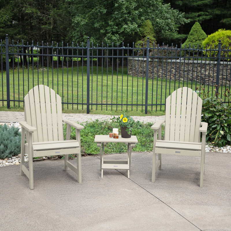 Chaise Adirondack en plastique avec table Anette, Blanc délavé