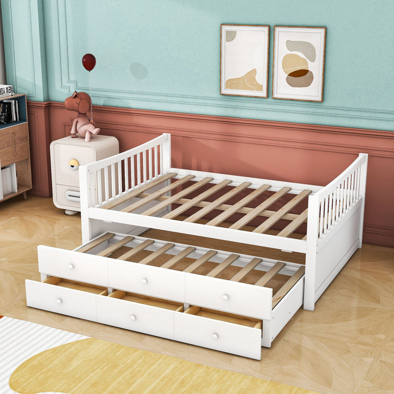 Lit de jour en bois 3 tiroirs avec couchette simple 3 tiroirs, Blanc